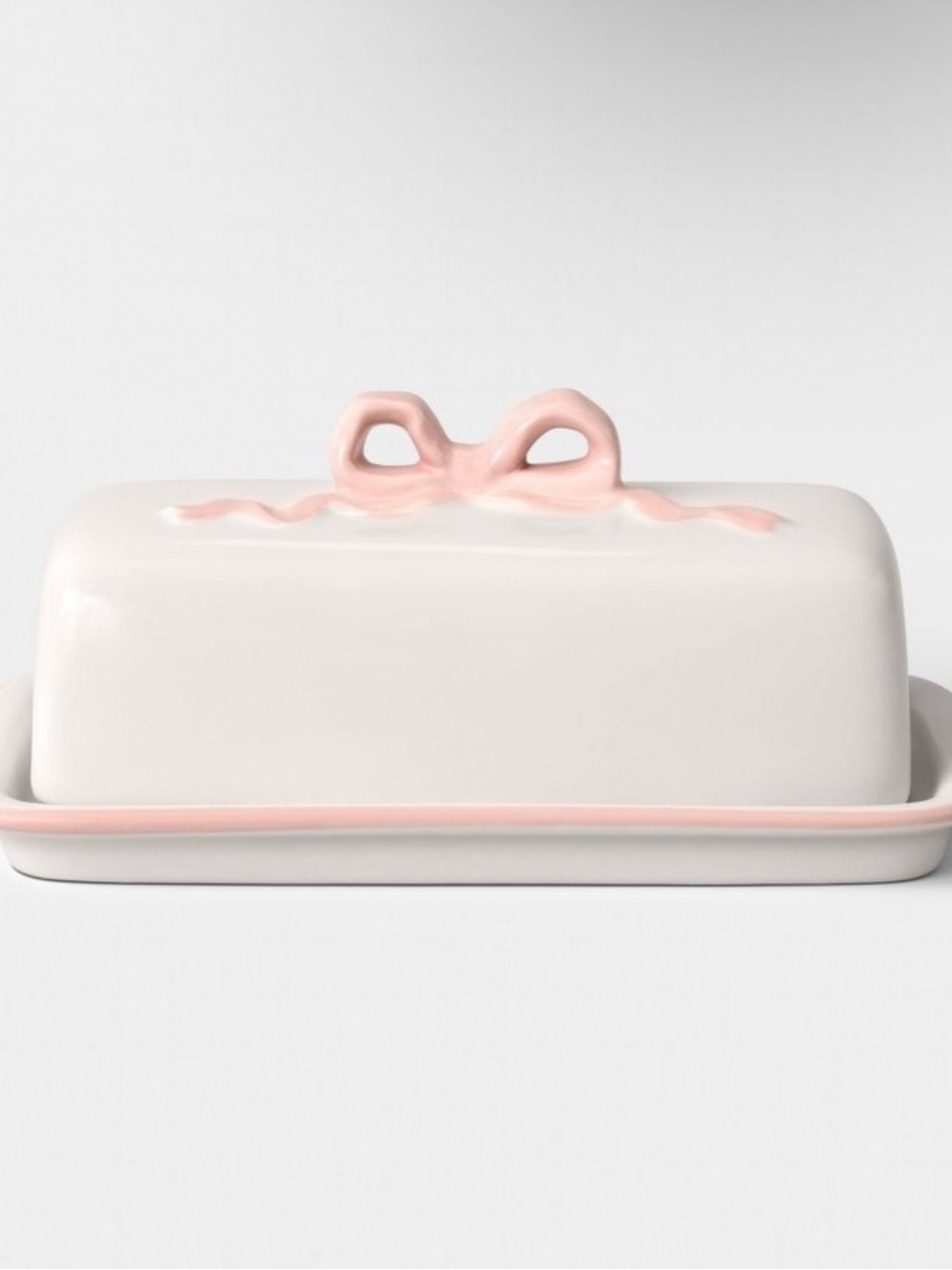 10 fl oz Stoneware Bow Covered Butter Dish Cream - Room Essentials